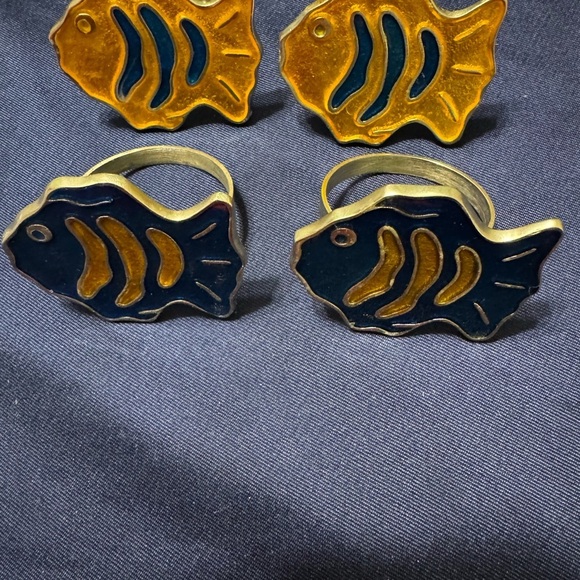 Orange and Blue Well Made Set of Four Metal Fish Napkin Rings - Picture 2 of 4
